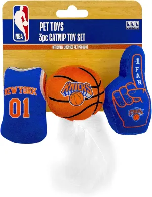 Best Plush CAT Toy NBA New York Knicks Complete Set of 3 Piece Cat Toys Filled with Fresh Catnip. Includes: 1 Jersey Cat Toy, 1 Basketball Cat Toy with Feathers & 1#1 Fan Cat Toy. Beautiful Team Logo