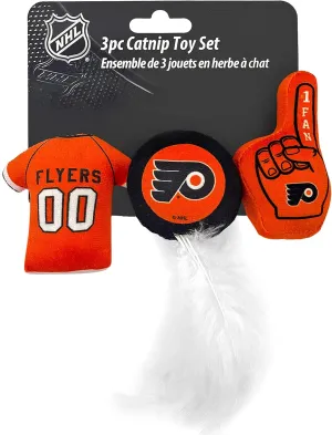 Best Plush CAT Toy NHL Philadelphia Flyers Complete Set of 3 Piece Cat Toys Filled with Fresh Catnip. Includes: 1 Jersey Cat Toy, 1 Hockey Puck Cat Toy with Feathers & 1#1 Fan Cat Toy. with Team Logo