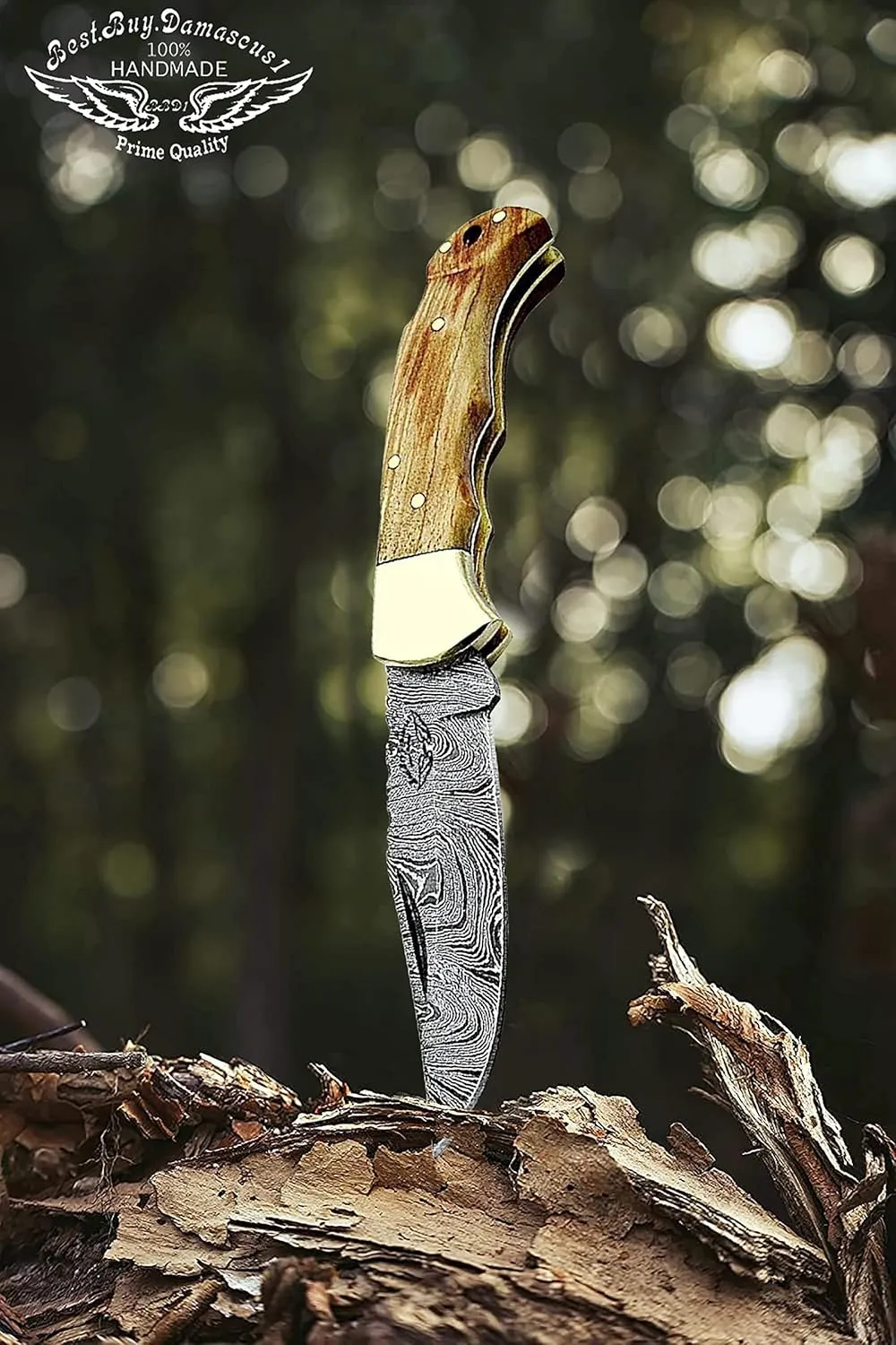 Best.Buy.Damascus1 Ultimate Folding knife Olive Wood Pocket Knife Compact, Damascus Knife - Ideal for Outdoor, Survival, Camping & Everyday Use Knife Set