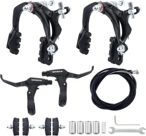 Bike Rim Brake Set, Calip Brake Set/ V Brake Set, Front and Rear Brake Set with Aluminium Alloy Brake levers, Bike Cables for Kids Bike, Child Bike, Student Bicycle, BMX，Beach Bike, Commuter Bike