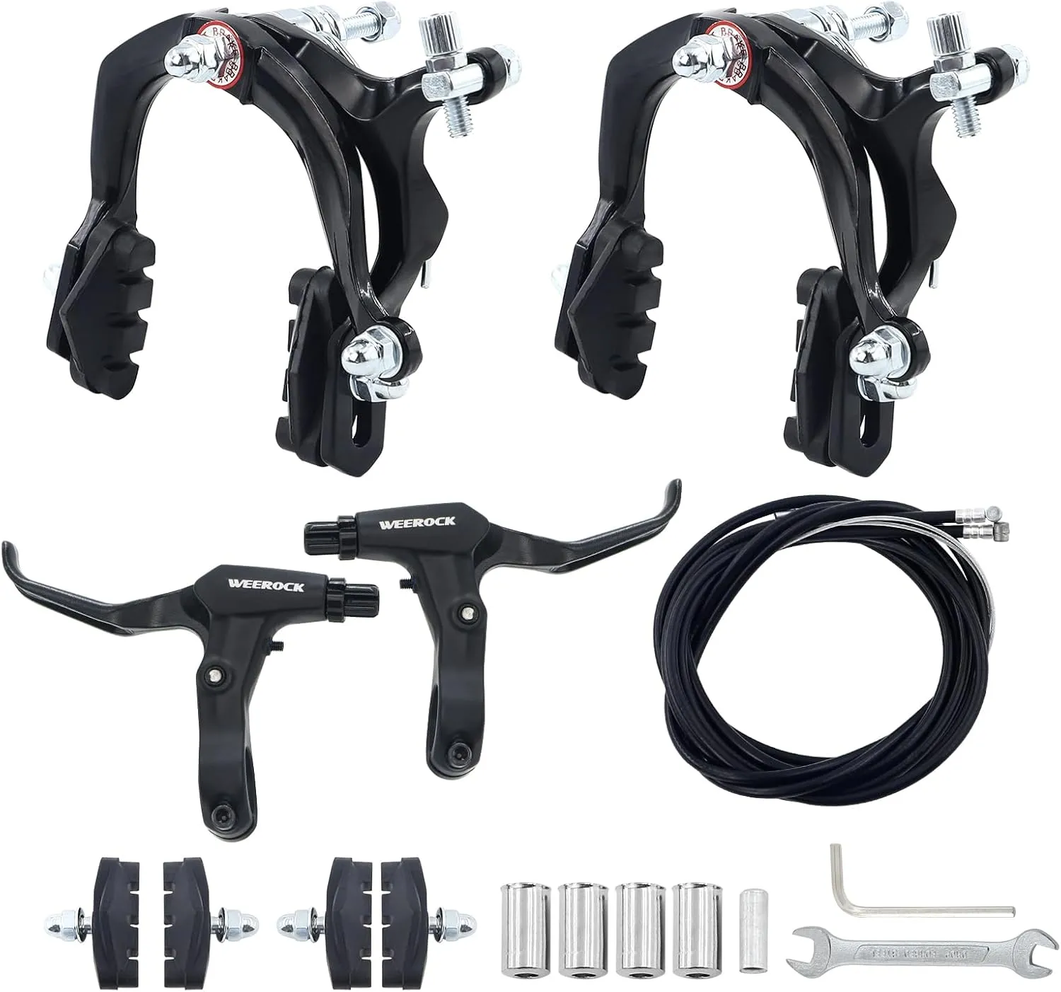 Bike Rim Brake Set, Calip Brake Set/ V Brake Set, Front and Rear Brake Set with Aluminium Alloy Brake levers, Bike Cables for Kids Bike, Child Bike, Student Bicycle, BMX，Beach Bike, Commuter Bike