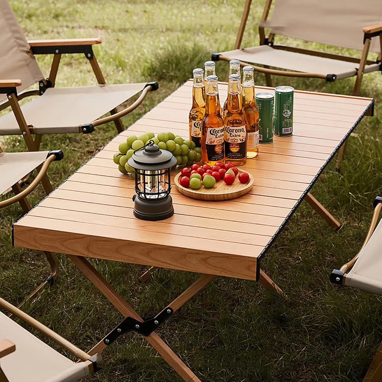 BK&MF Portable Folding Camping Table,Ultralight Wooden Picnic Travel Table with Carry Bag Roll-up Table for Beach, Picnics,Cooking,A,90x60x44cm(35x24x17inch)