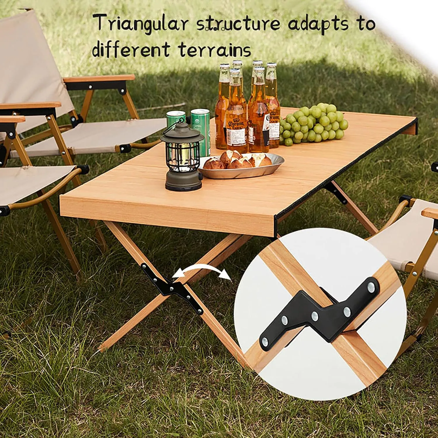 BK&MF Portable Folding Camping Table,Ultralight Wooden Picnic Travel Table with Carry Bag Roll-up Table for Beach, Picnics,Cooking,A,90x60x44cm(35x24x17inch)