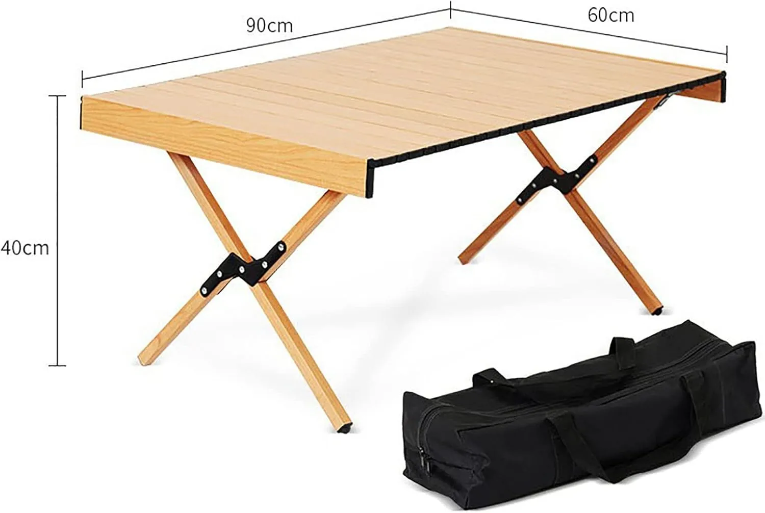 BK&MF Portable Folding Camping Table,Ultralight Wooden Picnic Travel Table with Carry Bag Roll-up Table for Beach, Picnics,Cooking,A,90x60x44cm(35x24x17inch)