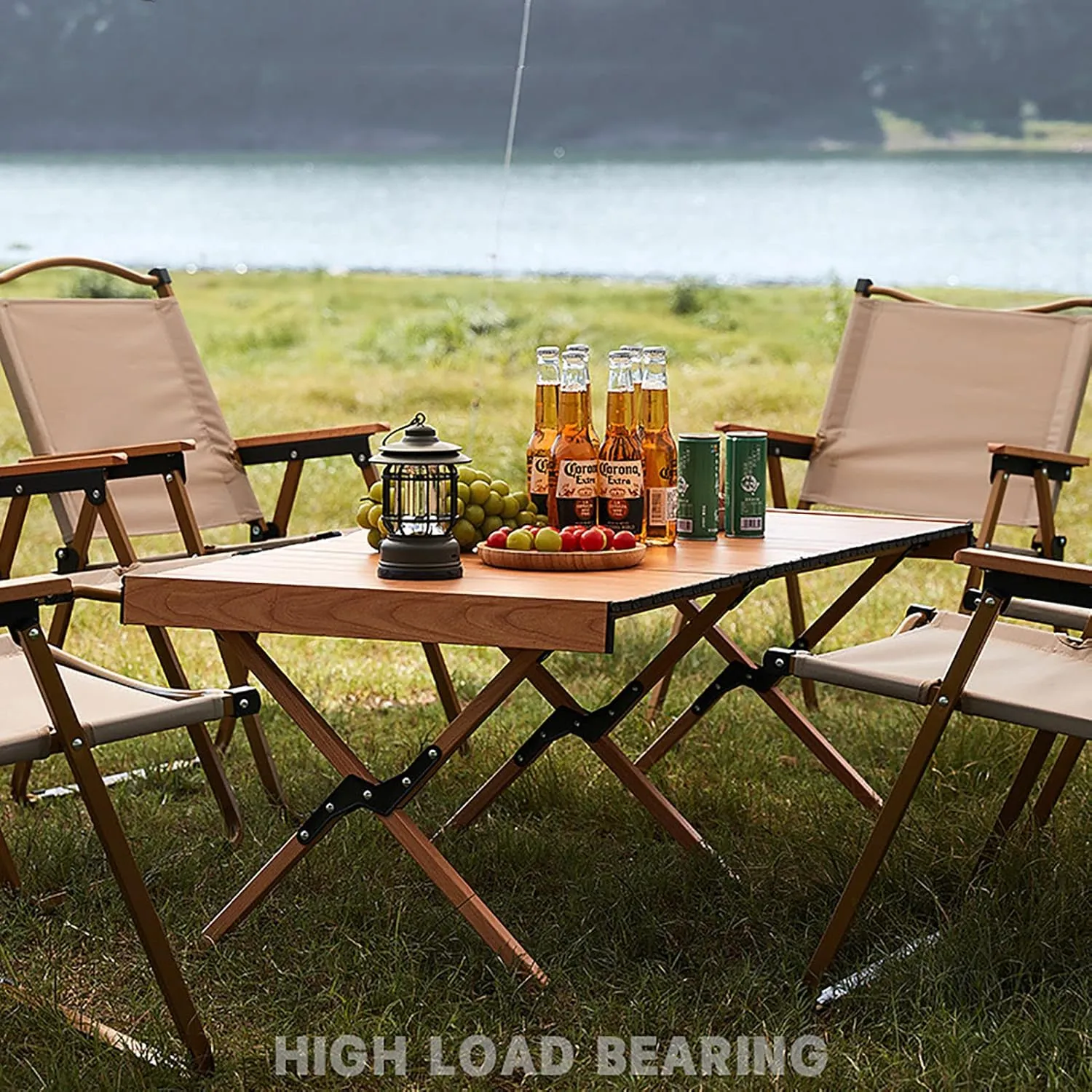 BK&MF Portable Folding Camping Table,Ultralight Wooden Picnic Travel Table with Carry Bag Roll-up Table for Beach, Picnics,Cooking,A,90x60x44cm(35x24x17inch)