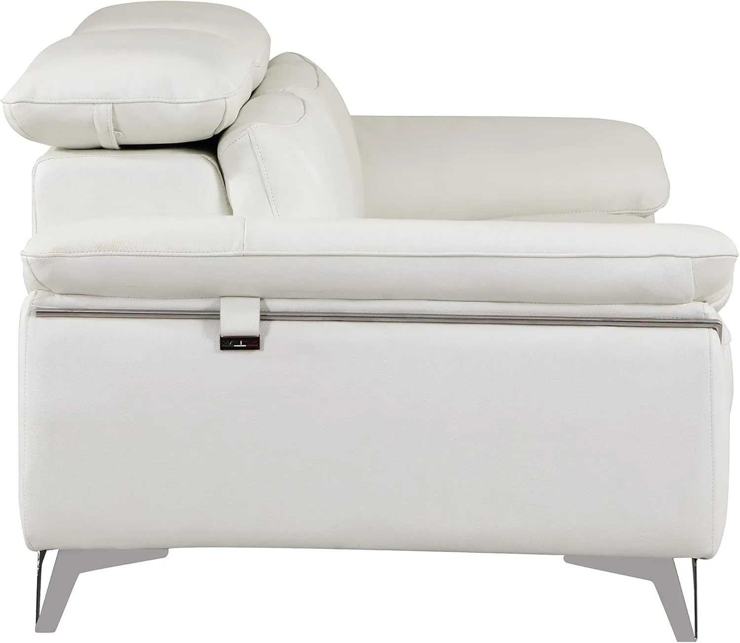 Blackjack Furniture Naples Top Grain Genuine Italian Leather Sofa with Adjustable Headrests Sofa, 88", Snow White