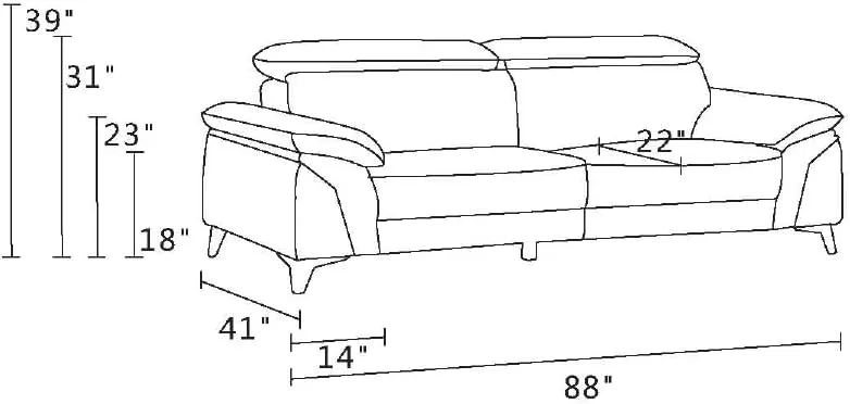 Blackjack Furniture Naples Top Grain Genuine Italian Leather Sofa with Adjustable Headrests Sofa, 88", Snow White