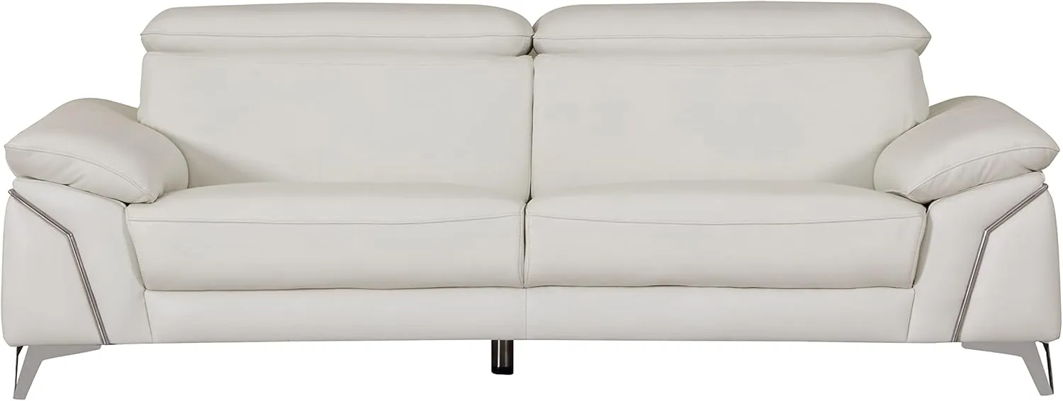 Blackjack Furniture Naples Top Grain Genuine Italian Leather Sofa with Adjustable Headrests Sofa, 88", Snow White
