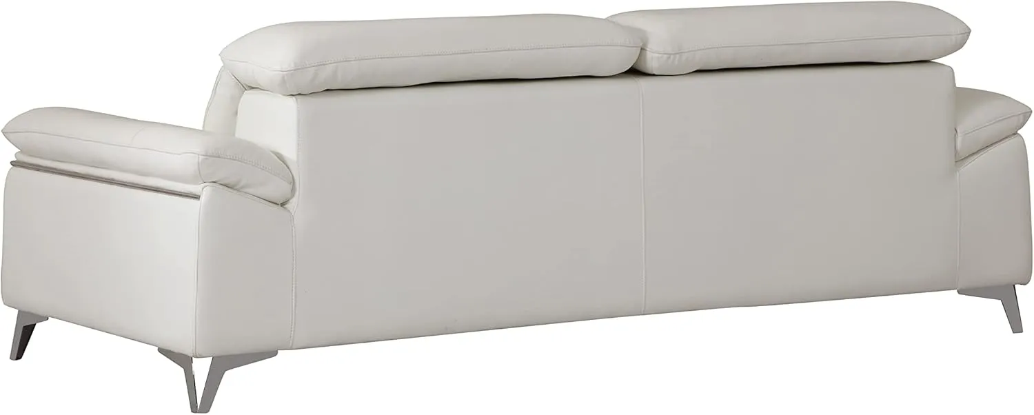 Blackjack Furniture Naples Top Grain Genuine Italian Leather Sofa with Adjustable Headrests Sofa, 88", Snow White