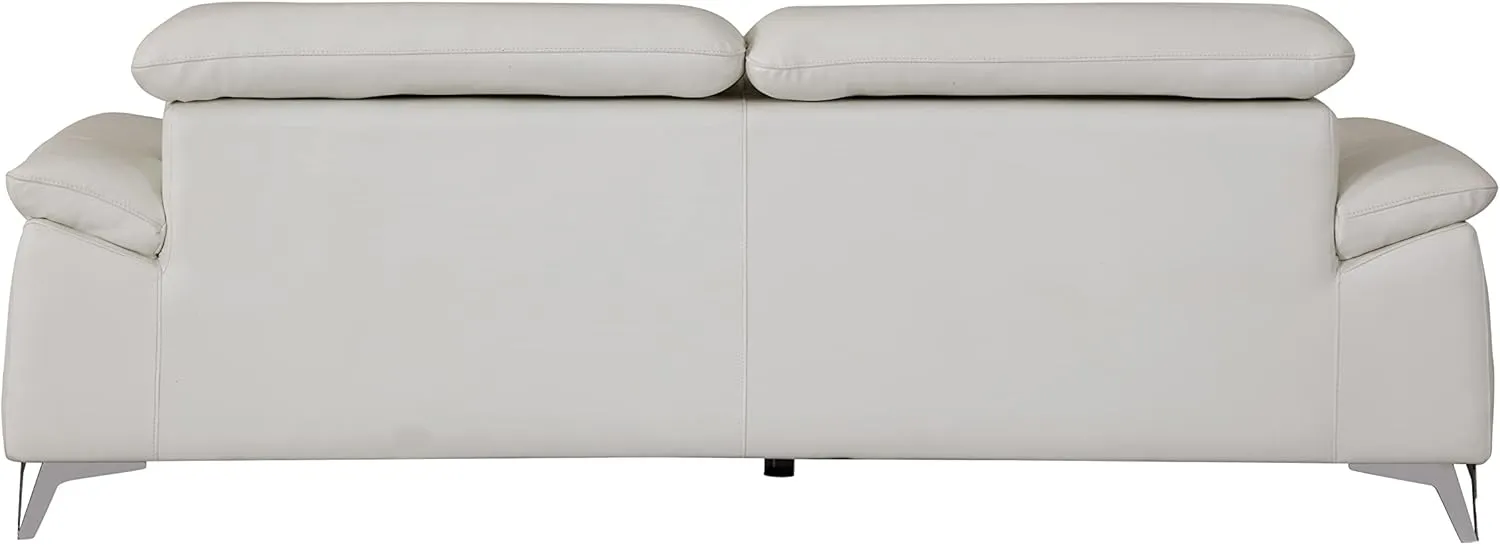 Blackjack Furniture Naples Top Grain Genuine Italian Leather Sofa with Adjustable Headrests Sofa, 88", Snow White