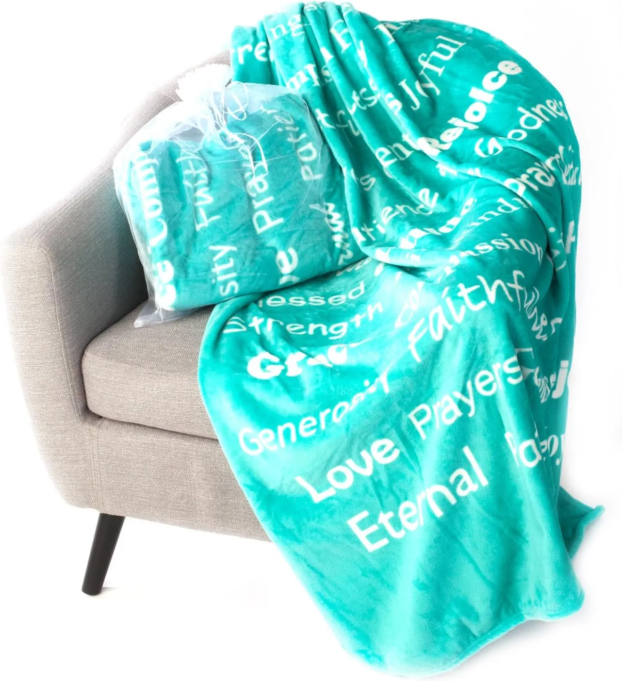 BlankieGram Christian Blanket - “Faith” Plush Throw Blanket - Inspired Gifts Ideas for The Entire Family, Comfort Gifts, Teal