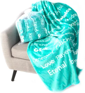 BlankieGram Christian Blanket - “Faith” Plush Throw Blanket - Inspired Gifts Ideas for The Entire Family, Comfort Gifts, Teal