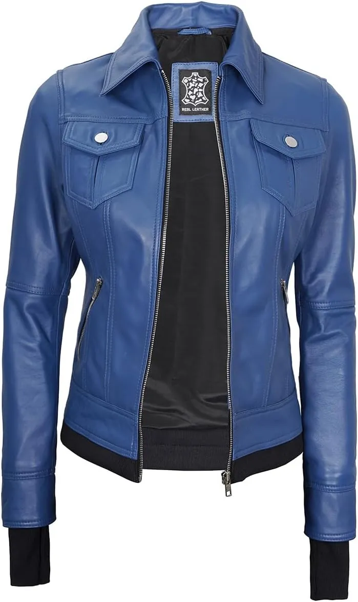 Blingsoul Leather Bomber Jacket Women - Real Lambskin Womens Leather Jackets with Removable Hood