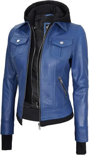 Blingsoul Leather Bomber Jacket Women - Real Lambskin Womens Leather Jackets with Removable Hood