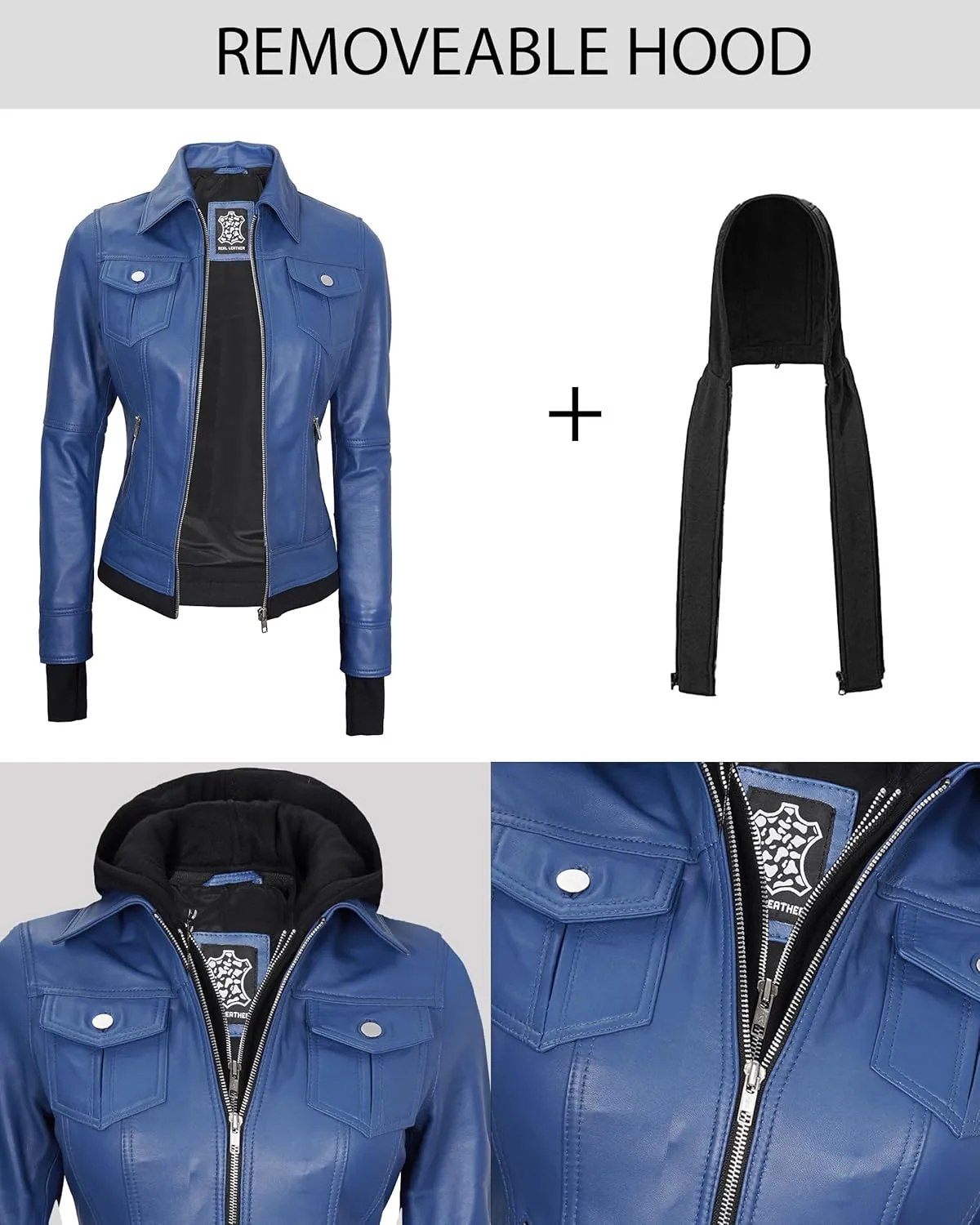 Blingsoul Leather Bomber Jacket Women - Real Lambskin Womens Leather Jackets with Removable Hood