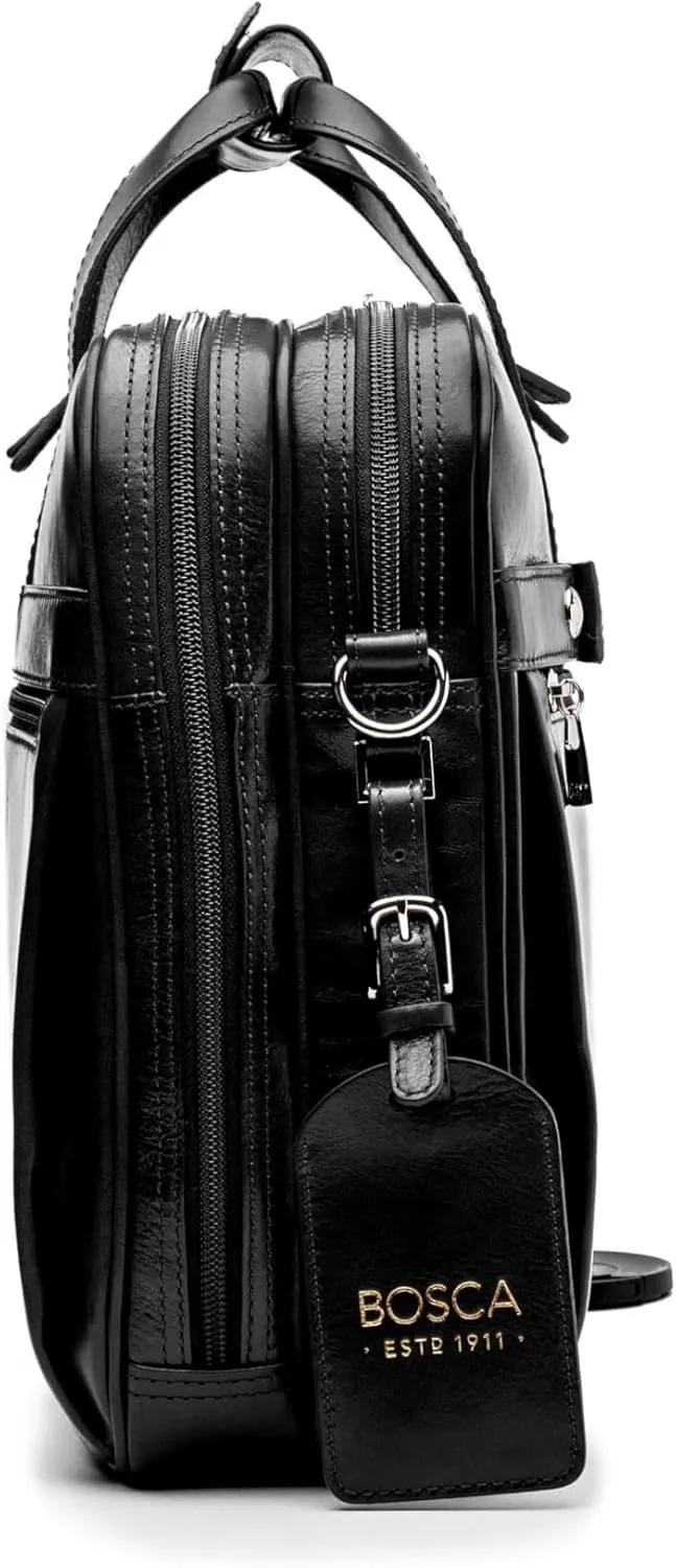 Bosca Old Leather Messenger Bag, Vintage Style Laptop Briefcase for Men, Multiple Pockets, Ideal for Office & Travel