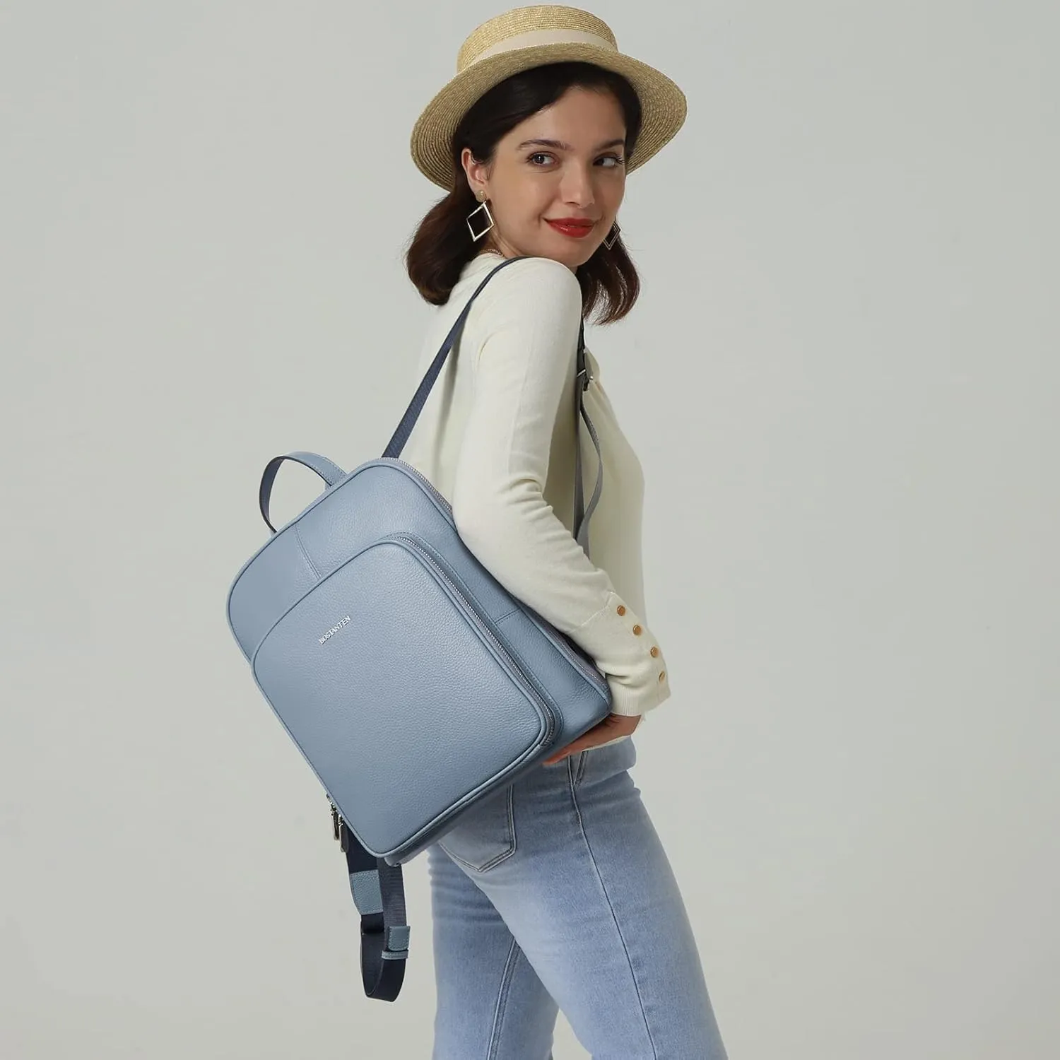 BOSTANTEN Genuine Leather Backpack Purse Casual College Travel Bags for Women