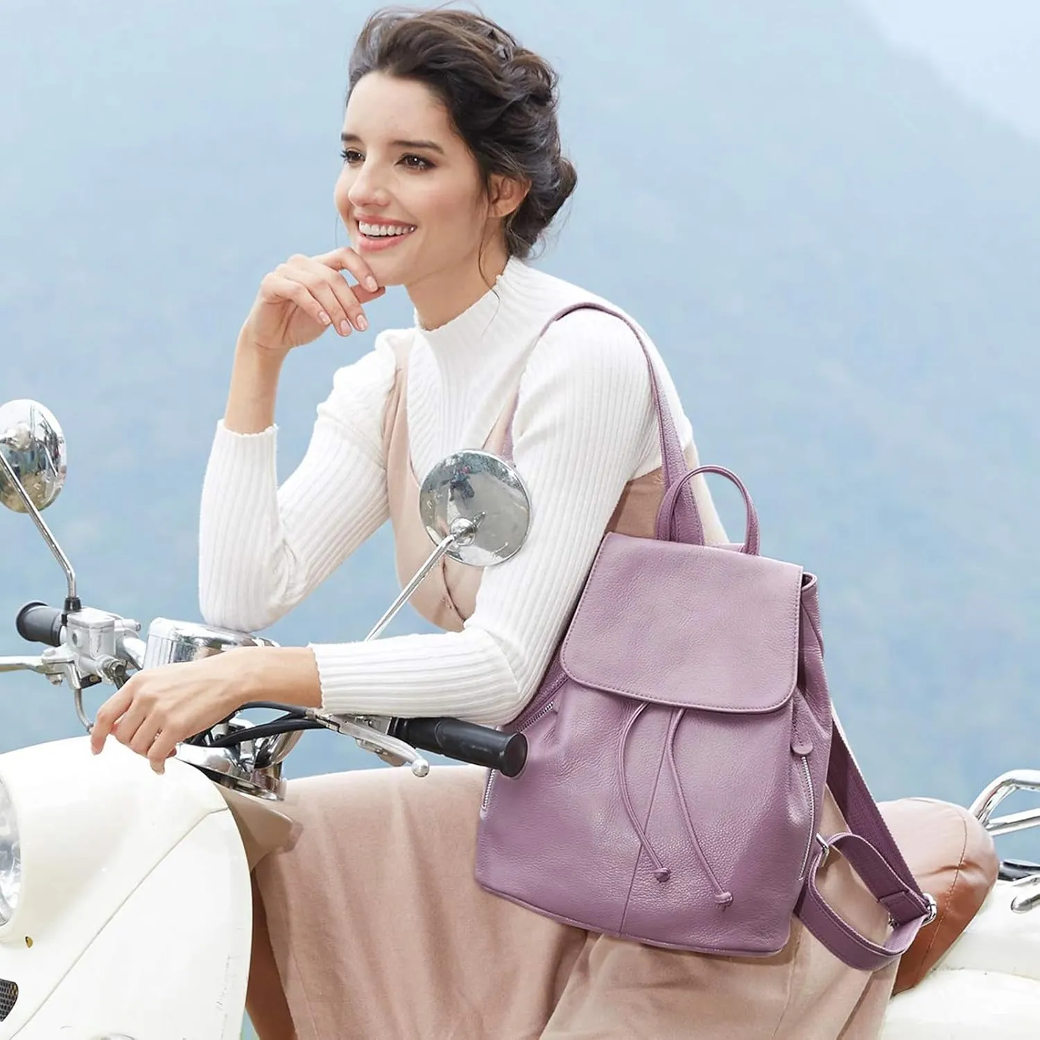 BOYATU Leather Backpack Purse for Women - Elegant Ladies Genuine Leather Travel Shoulder Bag Handbag