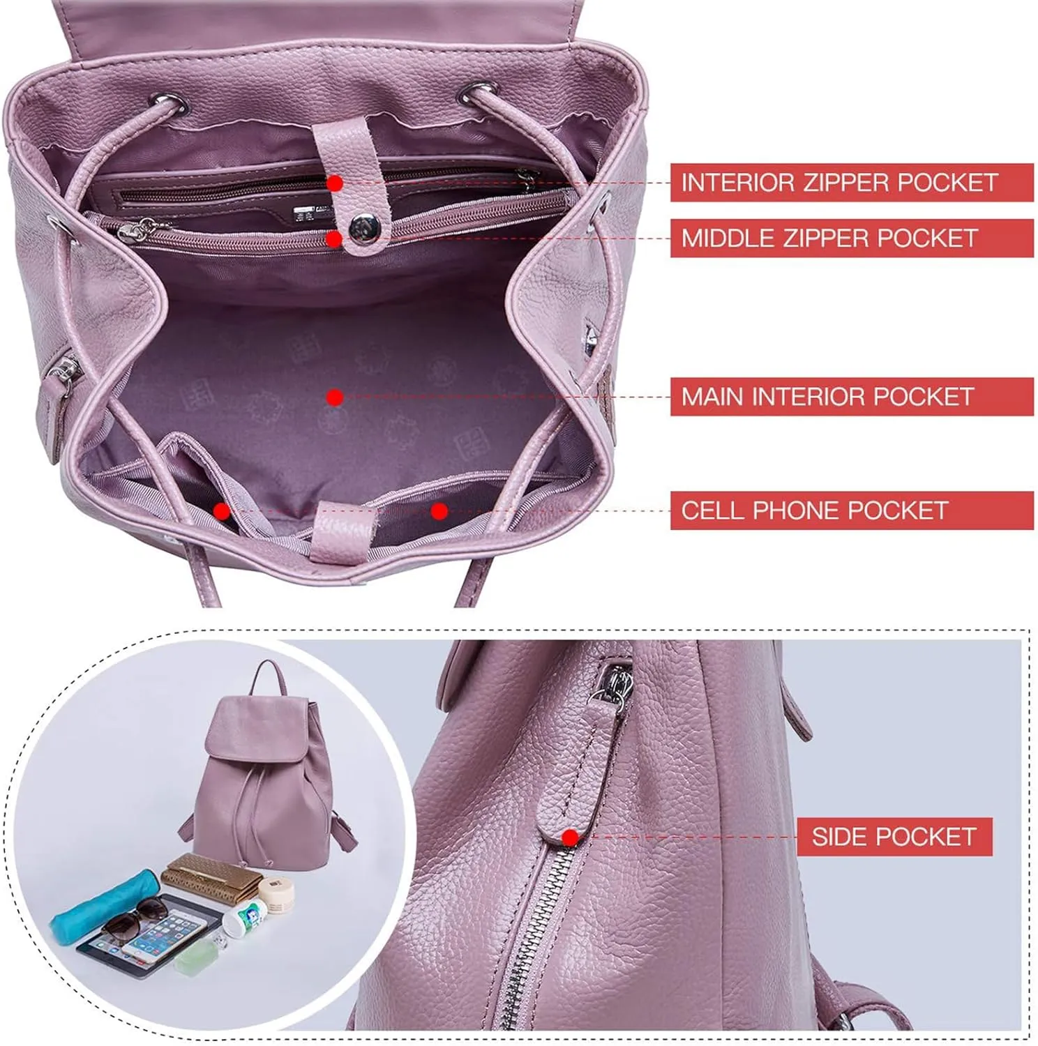 BOYATU Leather Backpack Purse for Women - Elegant Ladies Genuine Leather Travel Shoulder Bag Handbag