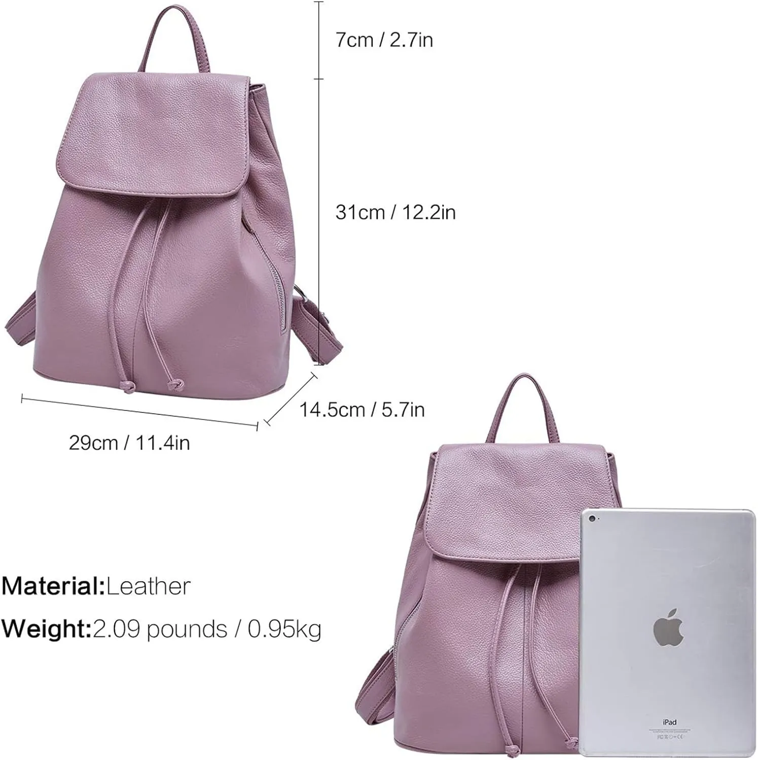 BOYATU Leather Backpack Purse for Women - Elegant Ladies Genuine Leather Travel Shoulder Bag Handbag