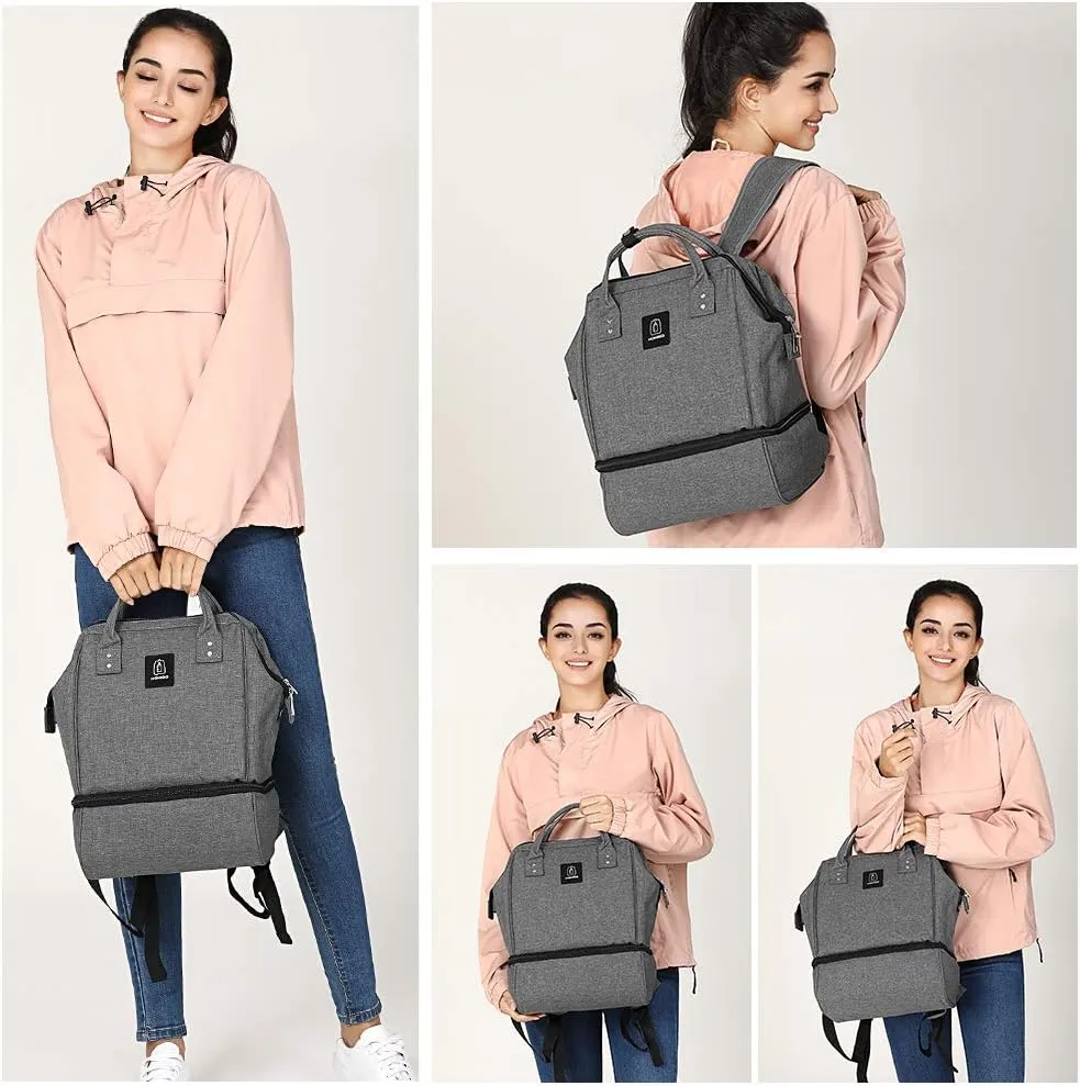 Breast Pump Backpack - Cooler and Moistureproof Bag Double Layer for Mother Outdoor Working Backpack with USB Charging Port, Large (Grey&Black)