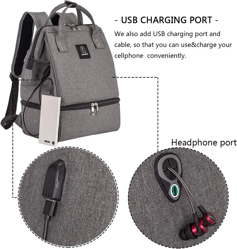 Breast Pump Backpack - Cooler and Moistureproof Bag Double Layer for Mother Outdoor Working Backpack with USB Charging Port, Large (Grey&Black)