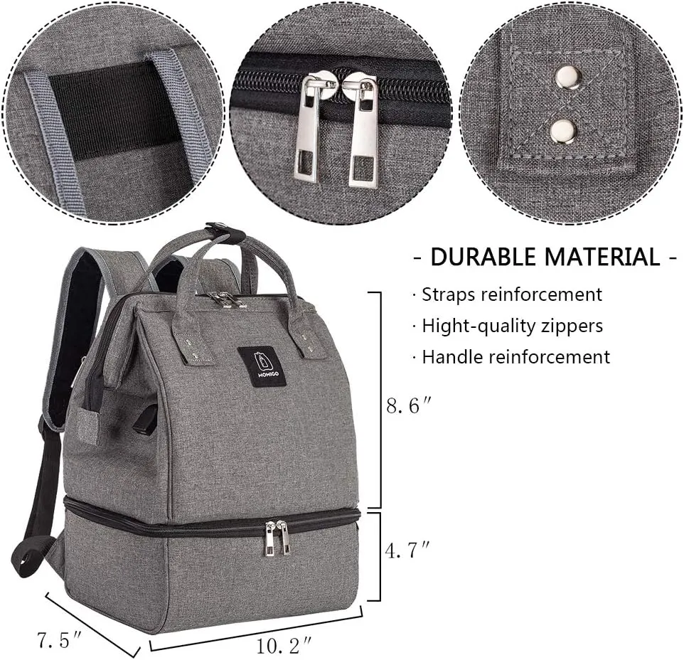 Breast Pump Backpack - Cooler and Moistureproof Bag Double Layer for Mother Outdoor Working Backpack with USB Charging Port, Large (Grey&Black)