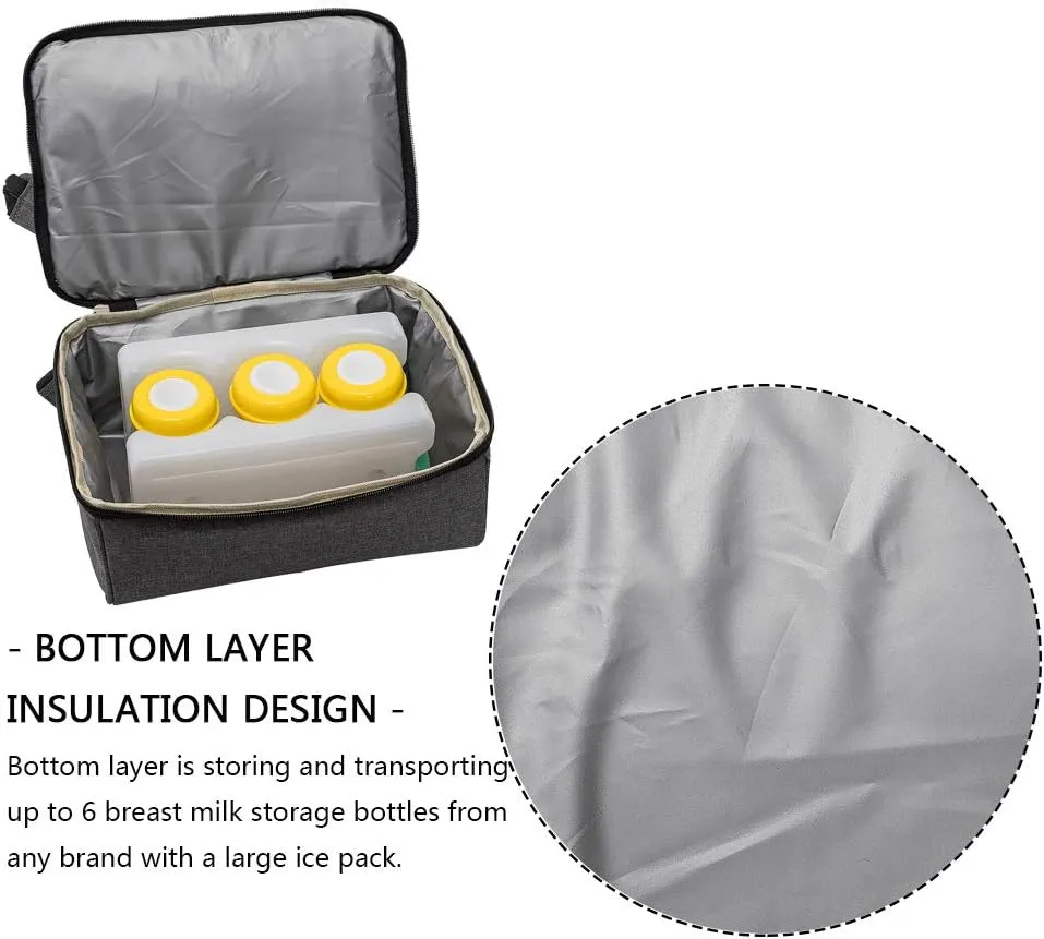 Breast Pump Backpack - Cooler and Moistureproof Bag Double Layer for Mother Outdoor Working Backpack with USB Charging Port, Large (Grey&Black)