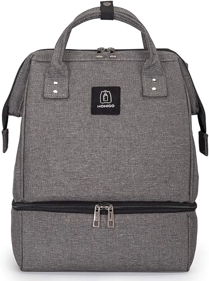 Breast Pump Backpack - Cooler and Moistureproof Bag Double Layer for Mother Outdoor Working Backpack with USB Charging Port, Large (Grey&Black)