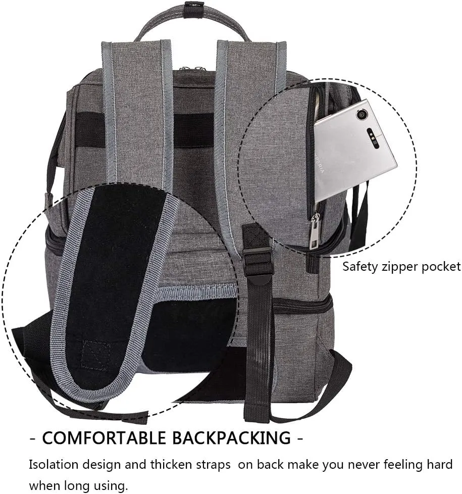 Breast Pump Backpack - Cooler and Moistureproof Bag Double Layer for Mother Outdoor Working Backpack with USB Charging Port, Large (Grey&Black)