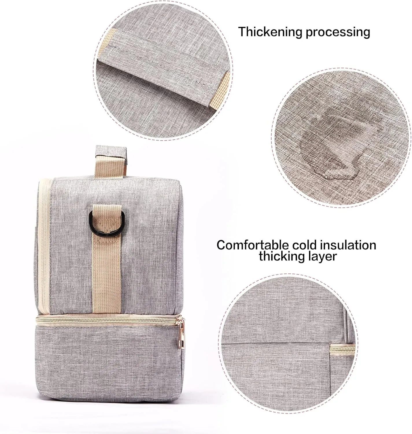 Breast Pump Bag Cooler Compartment Moistureproof Bag Double Layer for Mother Breast Milk Pump Lunch Bag Outdoor Working (Grey)