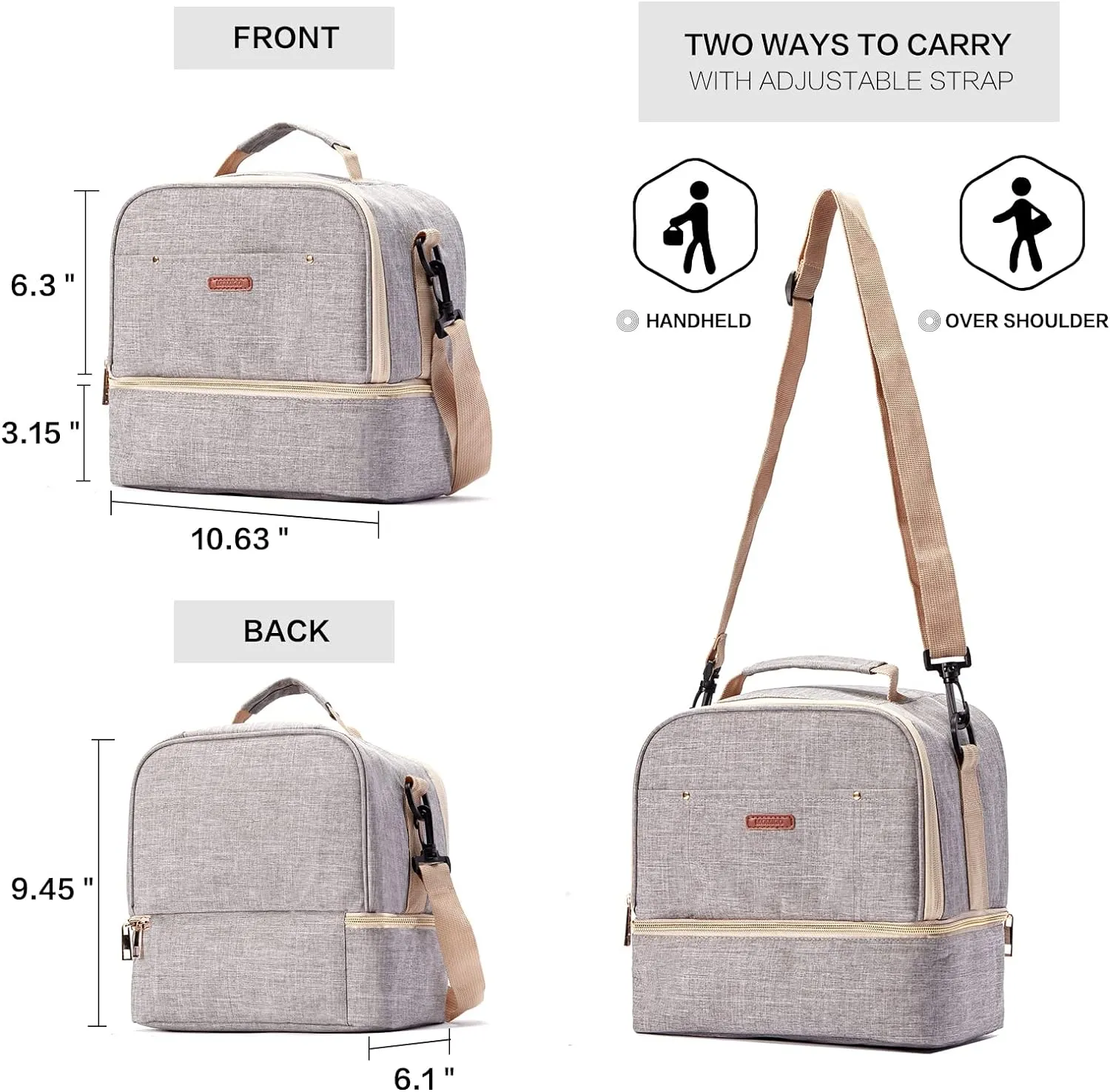 Breast Pump Bag Cooler Compartment Moistureproof Bag Double Layer for Mother Breast Milk Pump Lunch Bag Outdoor Working (Grey)