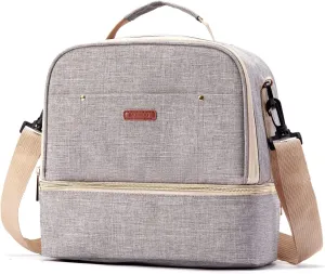 Breast Pump Bag Cooler Compartment Moistureproof Bag Double Layer for Mother Breast Milk Pump Lunch Bag Outdoor Working (Grey)