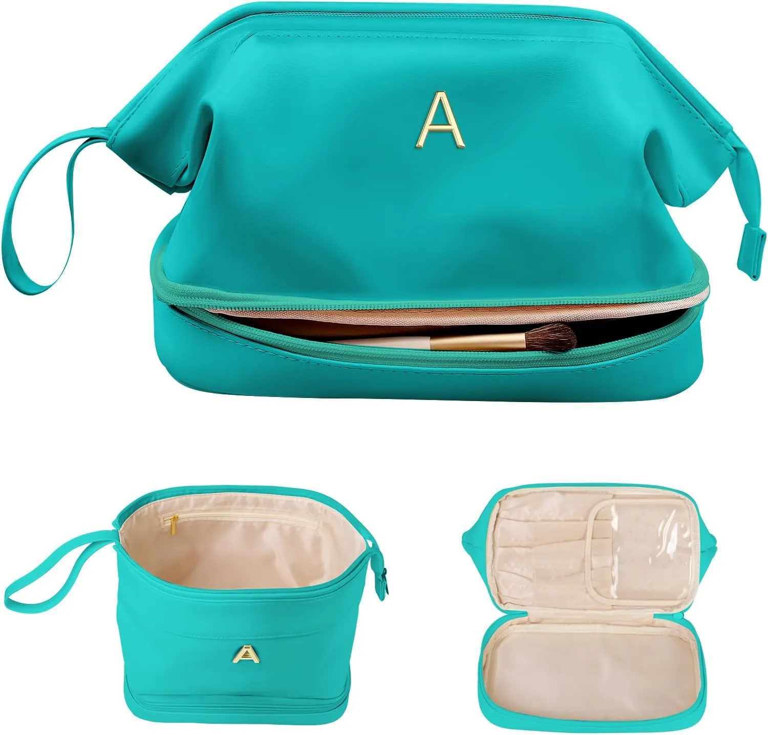Bridal Gifts, Birthday Gift for Her, Makeup Bags, Waterproof Double Layer Cosmetic Bag, Large Capacity PU Leather Makeup Bags Letter Travel Toiletry Bag, Initial Gifts for Coworkers