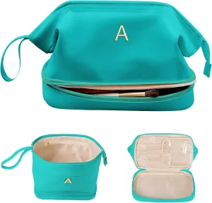 Bridal Gifts, Birthday Gift for Her, Makeup Bags, Waterproof Double Layer Cosmetic Bag, Large Capacity PU Leather Makeup Bags Letter Travel Toiletry Bag, Initial Gifts for Coworkers