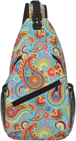Bright Traditional Elements Paisley Sling Shoulder Bag Backpack Adjustable Crossbody Bag Chest Bag Daypack For Men Women Hiking Travel