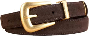 Brown Suede Belt Women with Gold Buckle, Trendy Elegant Thin Womens Belts for Jeans Pants Coat Waist Dress Belts