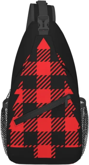 Buffalo Plaid Christmas Tree Crossbody Bag Cross Chest Bag Adjustable Sling Backpack Sports Gym Shoulder Bags Travel Cycling Daypack Diagonally Casual Rucksack