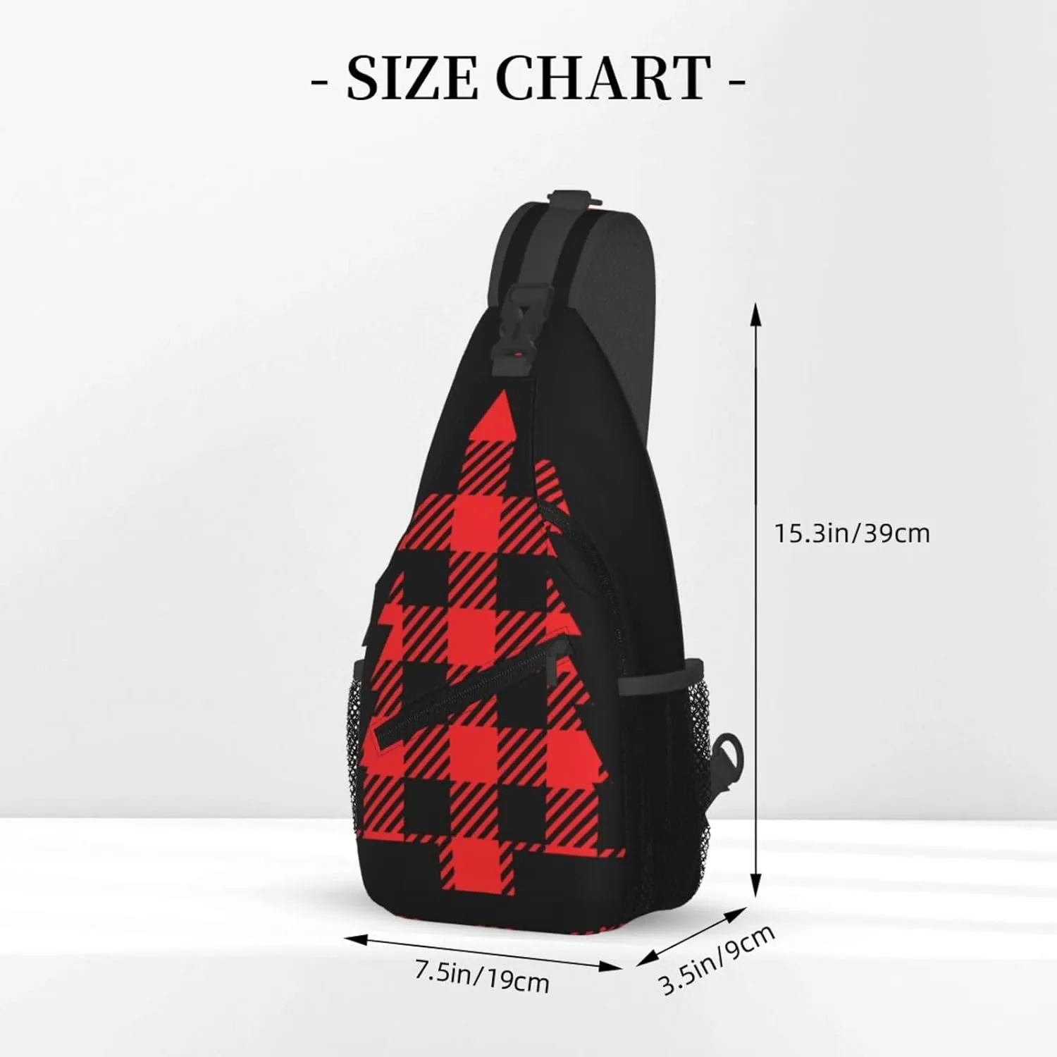 Buffalo Plaid Christmas Tree Crossbody Bag Cross Chest Bag Adjustable Sling Backpack Sports Gym Shoulder Bags Travel Cycling Daypack Diagonally Casual Rucksack