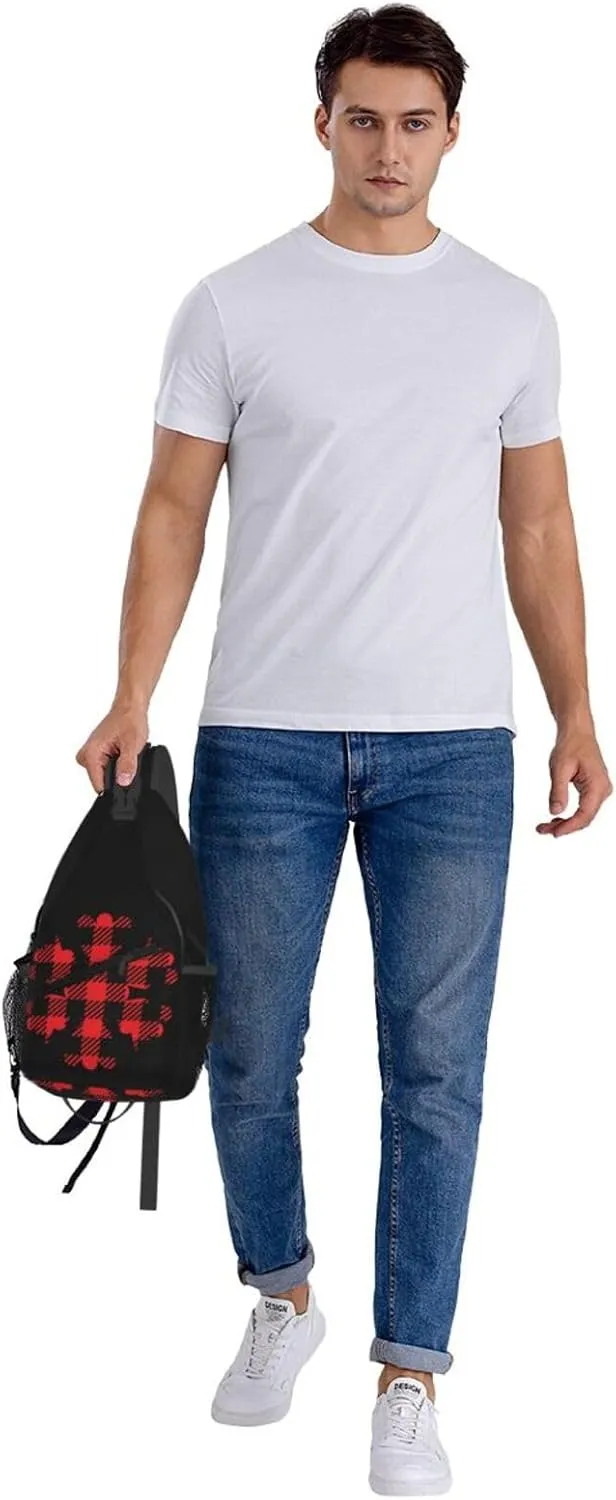 Buffalo Plaid Snowflake Crossbody Bag Cross Chest Bag Adjustable Sling Backpack Sports Gym Shoulder Bags Travel Cycling Daypack Diagonally Casual Rucksack