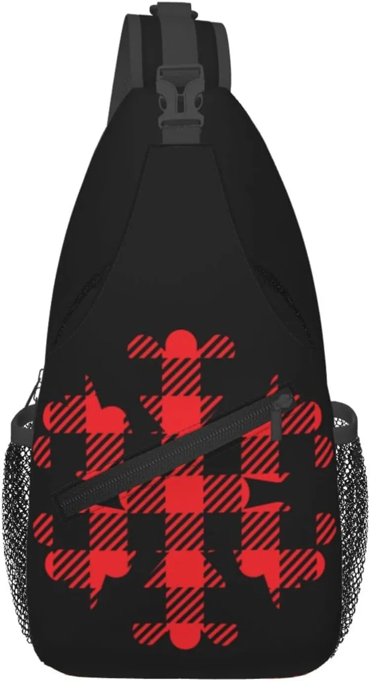 Buffalo Plaid Snowflake Crossbody Bag Cross Chest Bag Adjustable Sling Backpack Sports Gym Shoulder Bags Travel Cycling Daypack Diagonally Casual Rucksack