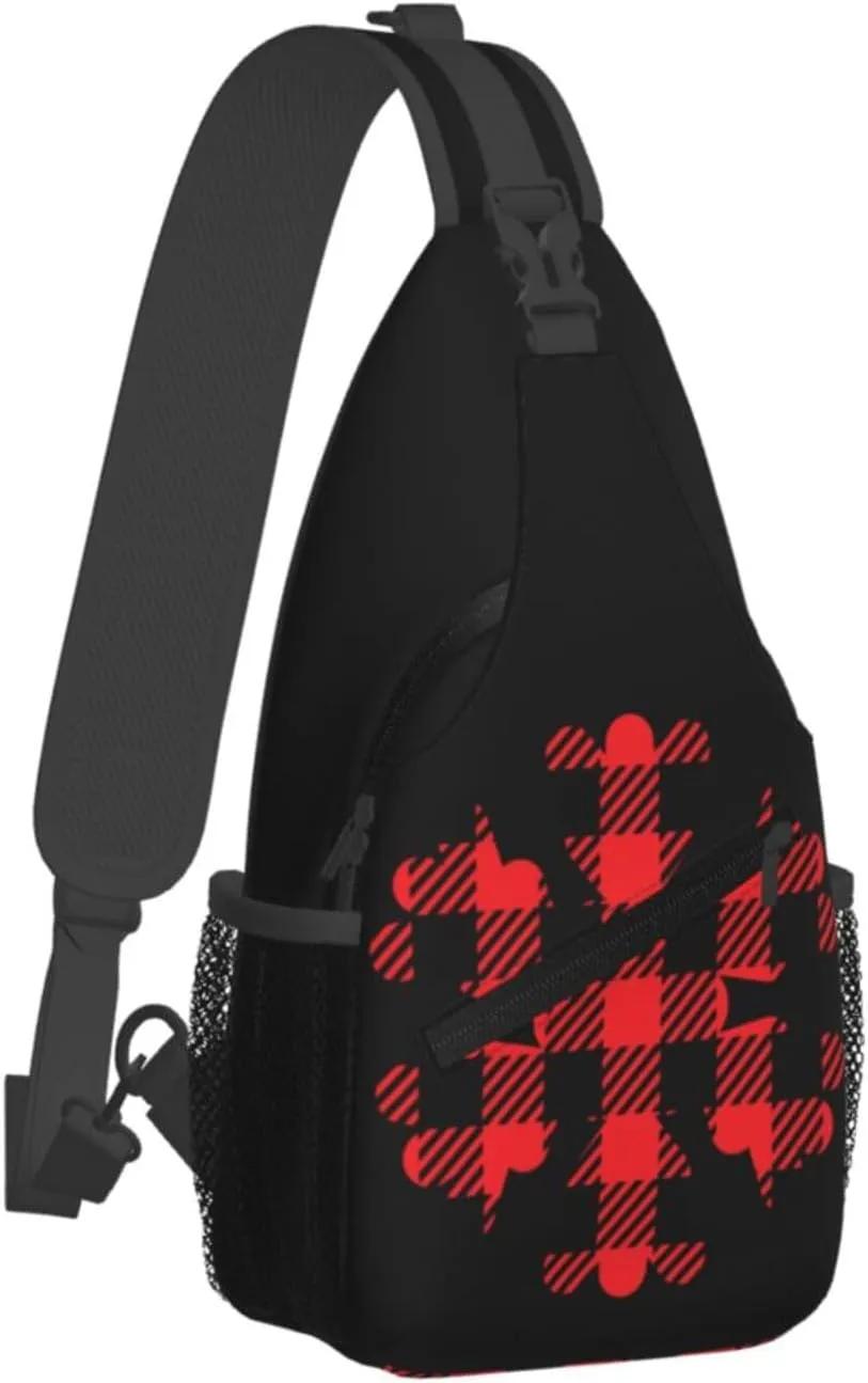 Buffalo Plaid Snowflake Crossbody Bag Cross Chest Bag Adjustable Sling Backpack Sports Gym Shoulder Bags Travel Cycling Daypack Diagonally Casual Rucksack