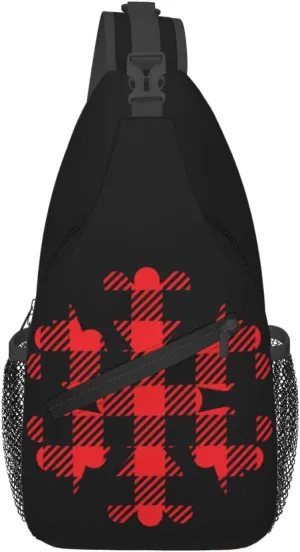 Buffalo Plaid Snowflake Crossbody Bag Cross Chest Bag Adjustable Sling Backpack Sports Gym Shoulder Bags Travel Cycling Daypack Diagonally Casual Rucksack