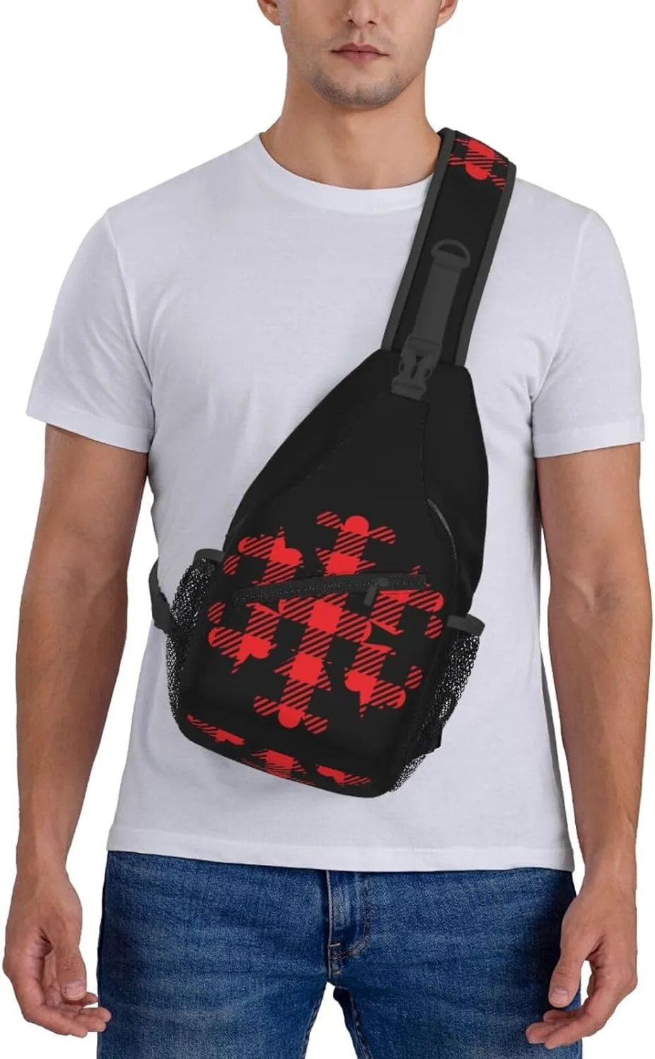 Buffalo Plaid Snowflake Crossbody Bag Cross Chest Bag Adjustable Sling Backpack Sports Gym Shoulder Bags Travel Cycling Daypack Diagonally Casual Rucksack