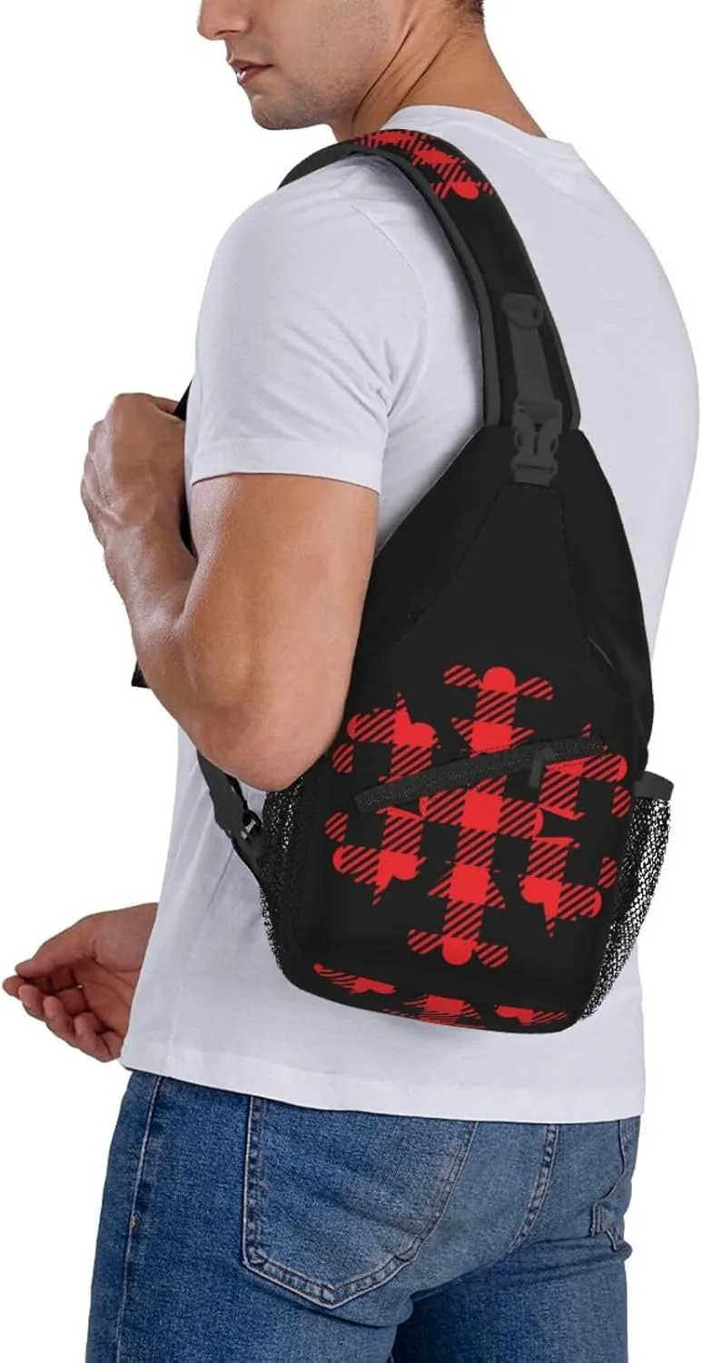 Buffalo Plaid Snowflake Crossbody Bag Cross Chest Bag Adjustable Sling Backpack Sports Gym Shoulder Bags Travel Cycling Daypack Diagonally Casual Rucksack