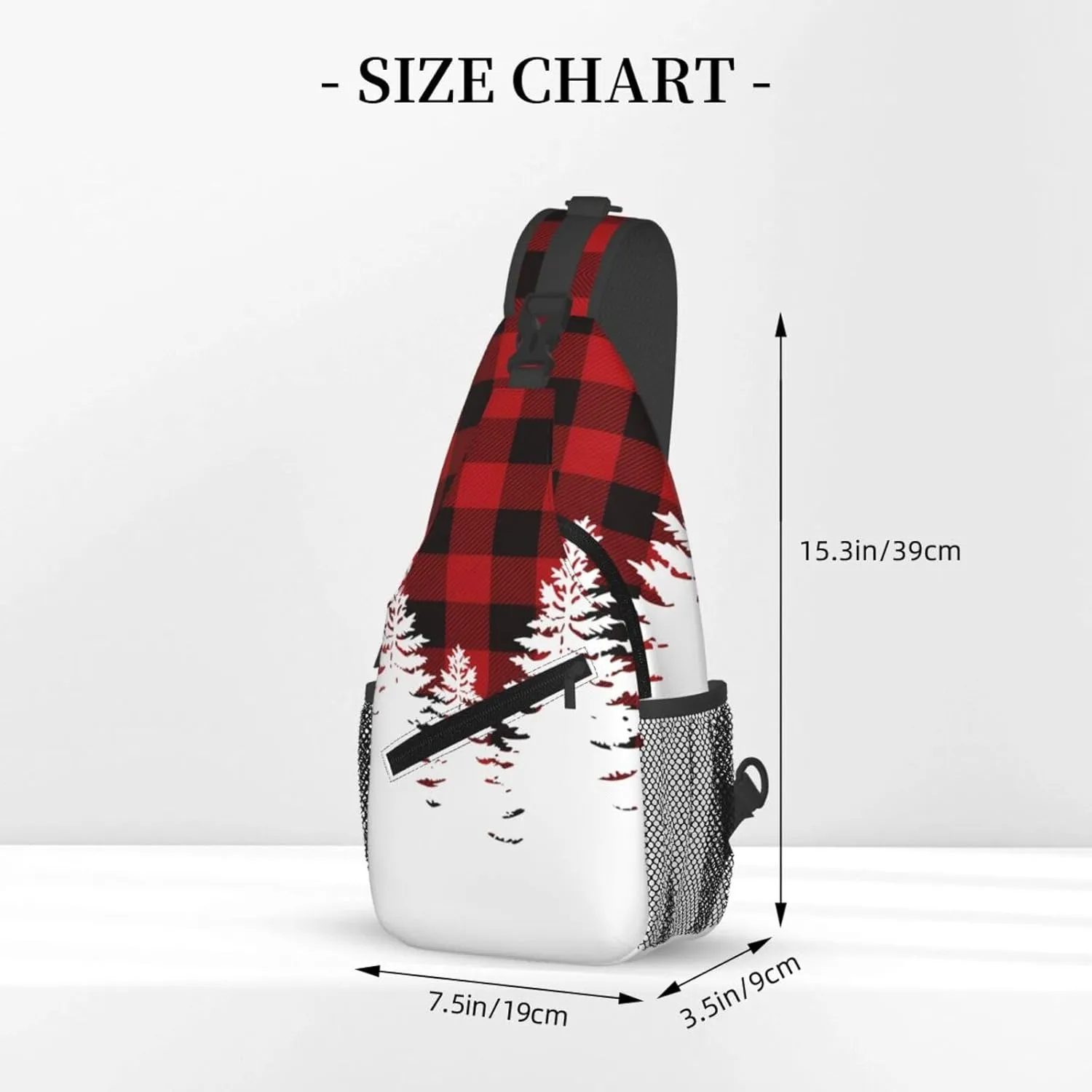 Buffalo Red Plaid White Pines Crossbody Bag Cross Chest Bag Adjustable Sling Backpack Sports Gym Shoulder Bags Travel Cycling Daypack Diagonally Casual Rucksack