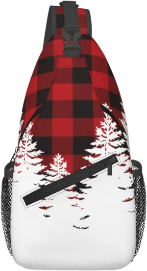 Buffalo Red Plaid White Pines Crossbody Bag Cross Chest Bag Adjustable Sling Backpack Sports Gym Shoulder Bags Travel Cycling Daypack Diagonally Casual Rucksack