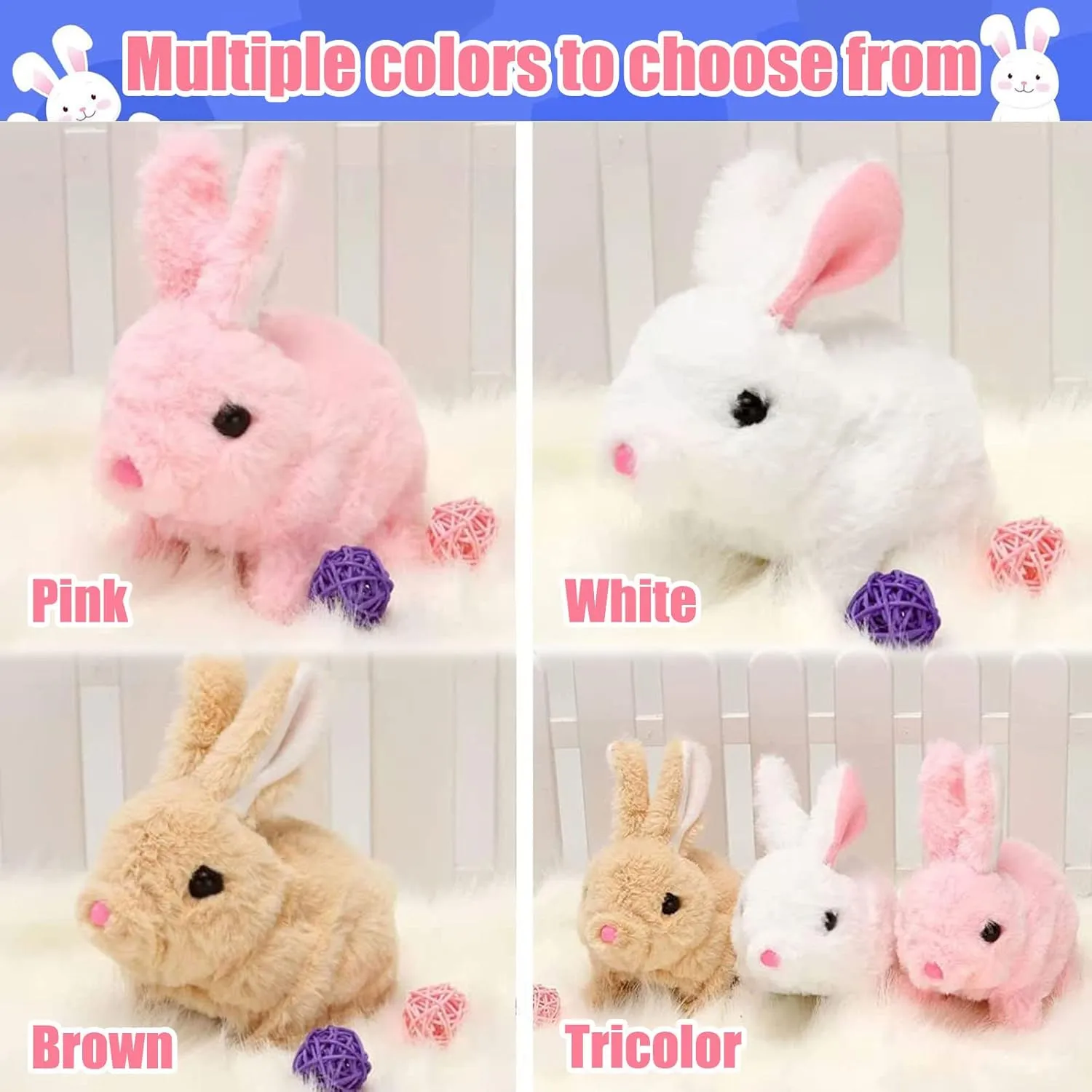 Bunny - My Realistic Bunny Toy,Bunny Realistic Bunny,Easter Basket Stuffer Realistic Bunny Toy,Jumping, Twitching, and Shaking Ears, Easter Stuffed Bunny(White)