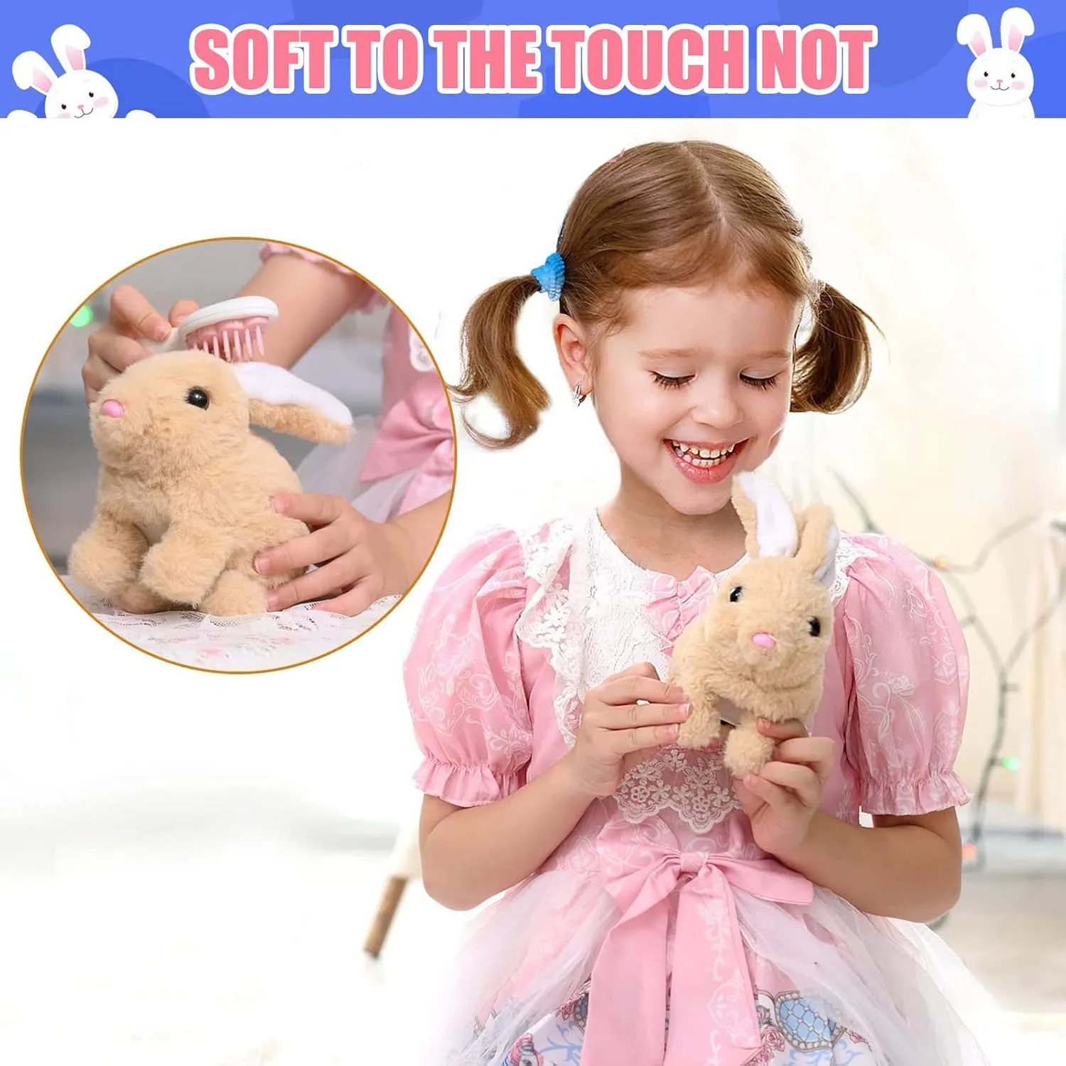 Bunny - My Realistic Bunny Toy,Bunny Realistic Bunny,Easter Basket Stuffer Realistic Bunny Toy,Jumping, Twitching, and Shaking Ears, Easter Stuffed Bunny(White)
