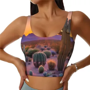 Cactus Desert Sunsets Print Sports Bras for Women,Workout Tops with Built-in Bra,for High Impact Activities